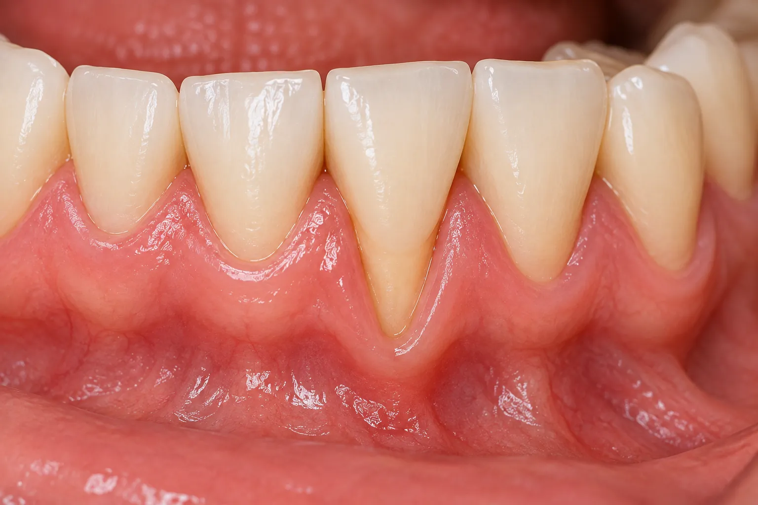 A close view of teeth and gum tissue
